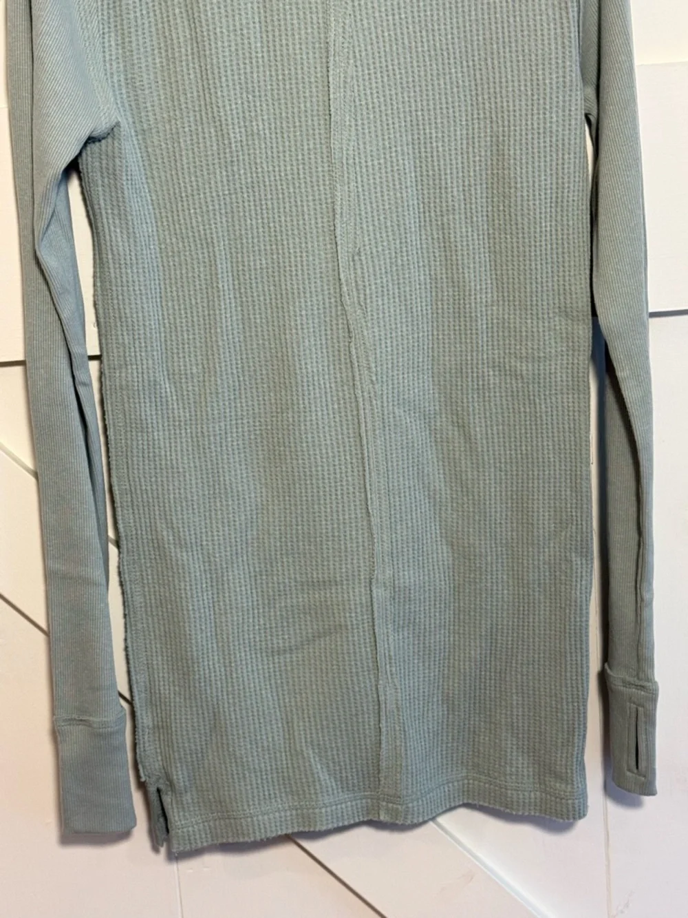 Free People NWT Waffle Knit Thermal Long Sleeve Top Sage Green Size Medium